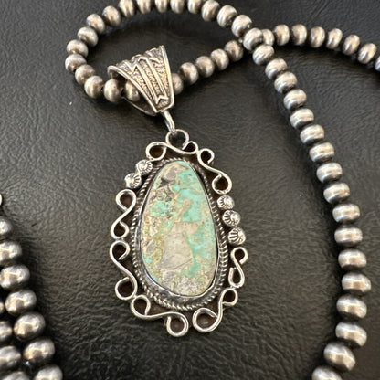 Mens Women Navajo Sterling Silver Green Royston Turquoise Necklace Pendant 18682
