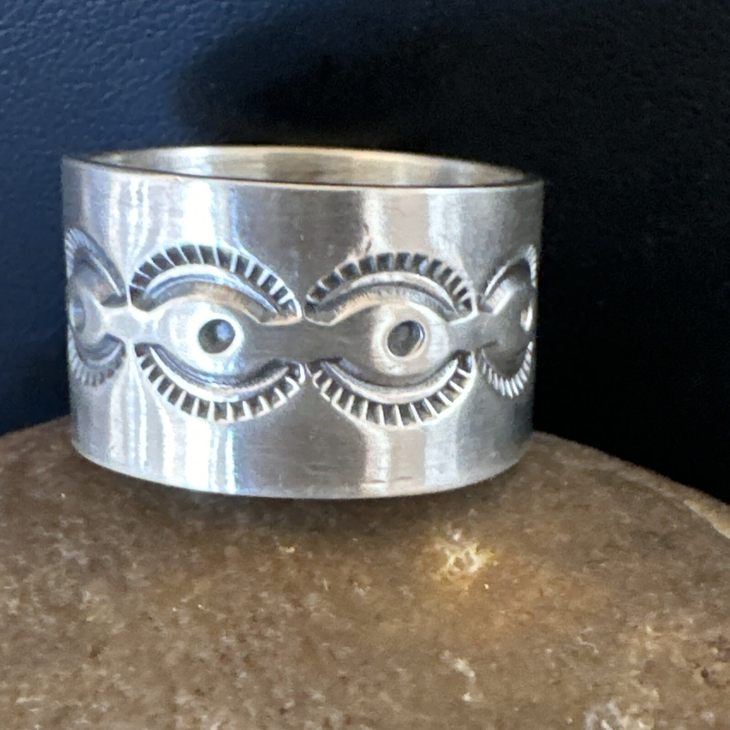 Mens  Wedding Wide Band Navajo Stamped Sterling Silver Ring Size 12 17998