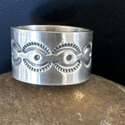 Men's Wedding Wide Band Navajo Stamped Ring Size 12 | Sterling Silver | Authentic Native American Handmade | 17998