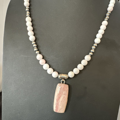 Southwestern Sterling Silver Pink Queen Conch Bead Necklace Pendant 20" 19584