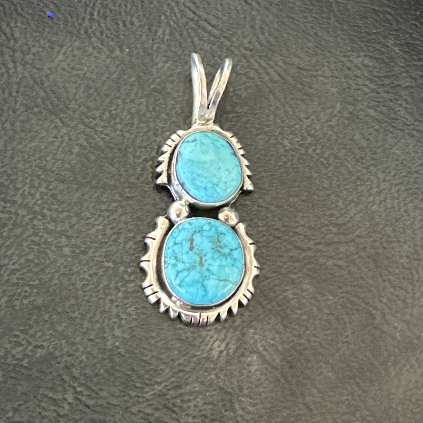 Blue Turquoise 2 Stone Navajo Sterling Silver Cluster Pendant Only 18350