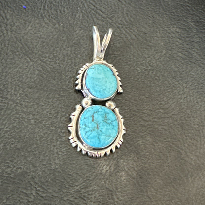 Blue Turquoise 2 Stone Navajo Sterling Silver Cluster Pendant Only 18350