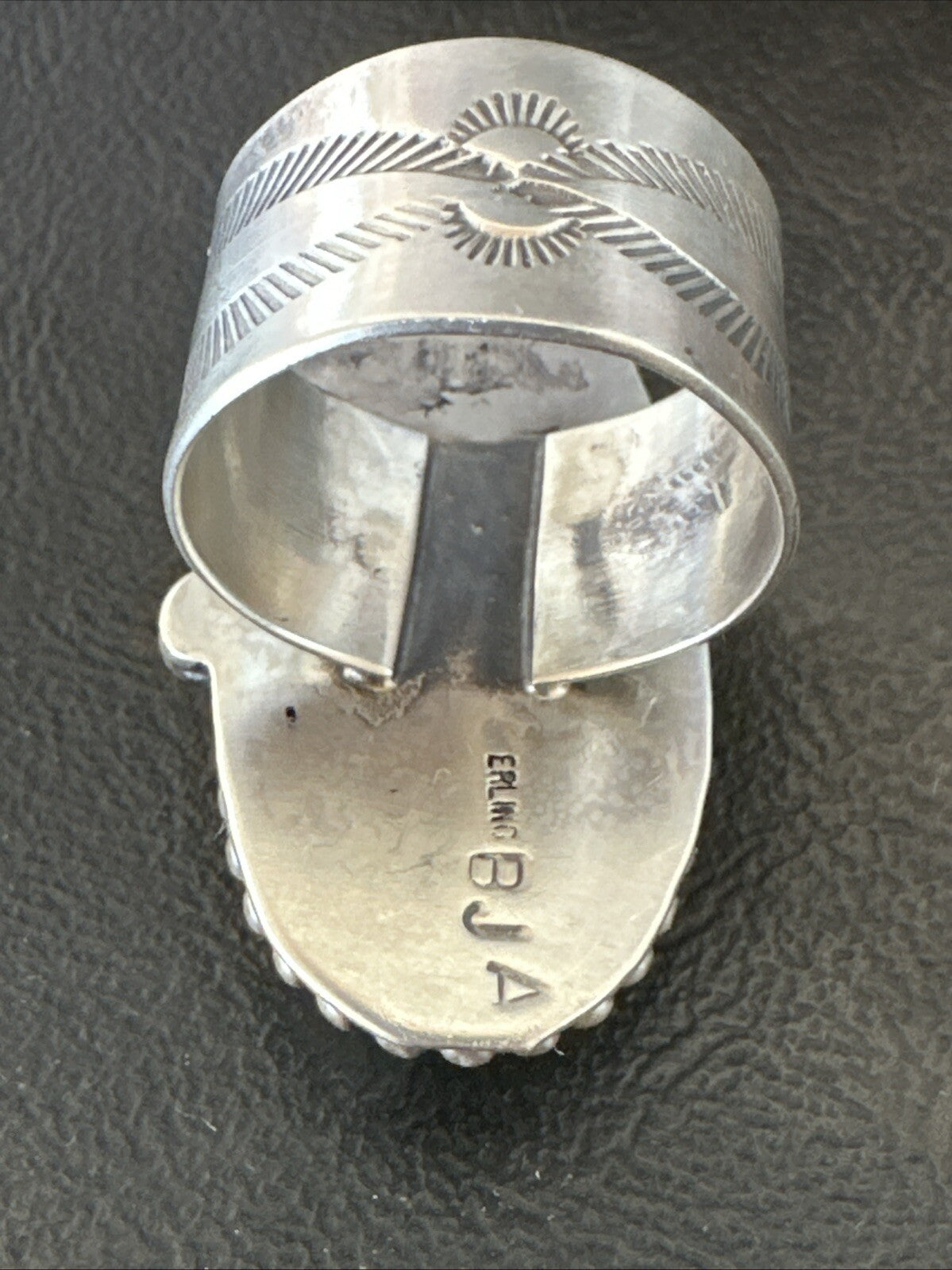 Navajo Sterling Silver Blue Turquoise Stamped Ring Size 11 18771