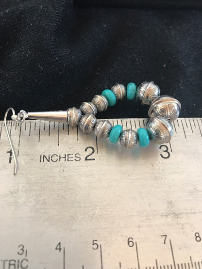 Native Sterling Silver Stamped Turquoise Bead Earrings 10090