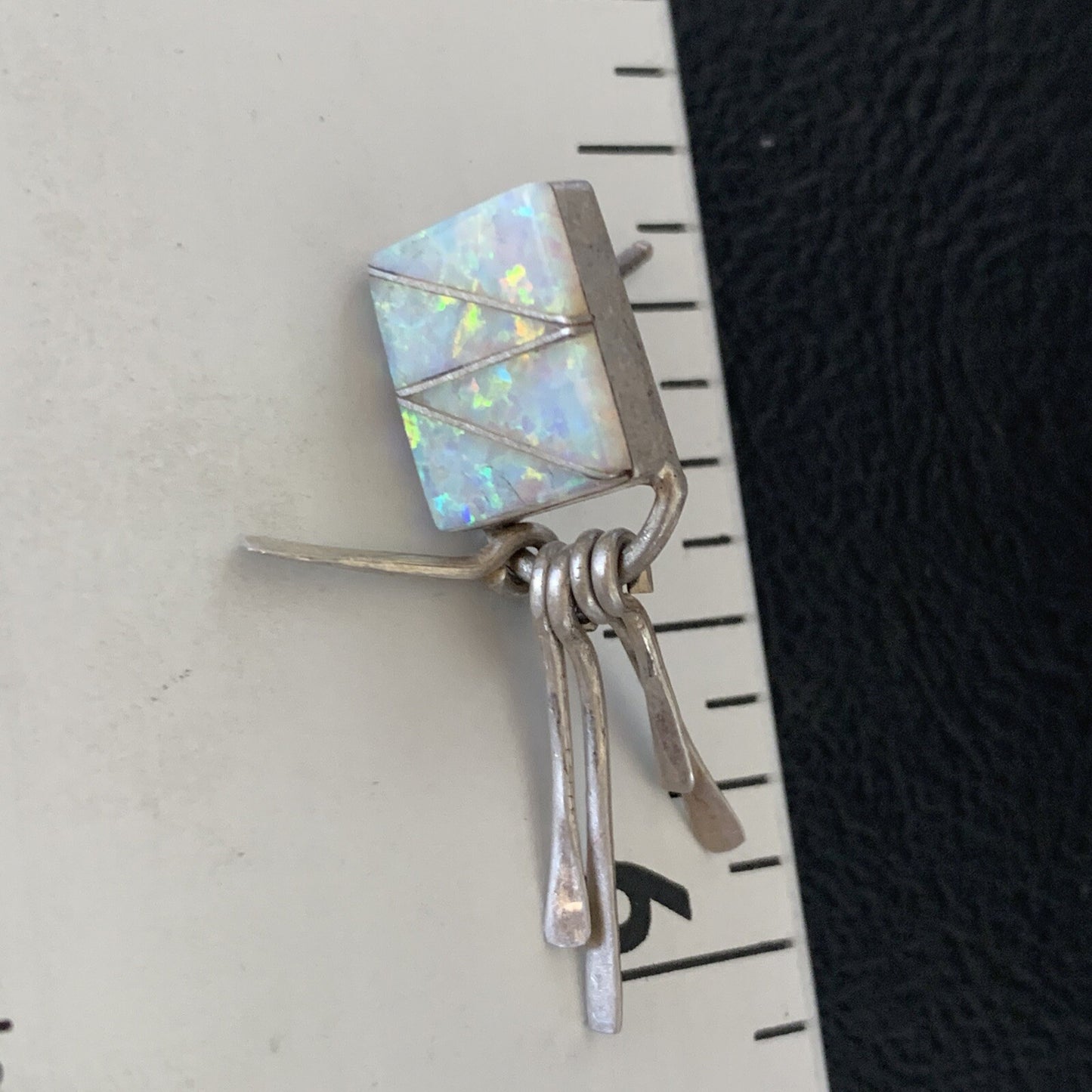 Womens White Opal Inlay Navajo Sterling Silver Dangle Post Earrings 0.5" 12765
