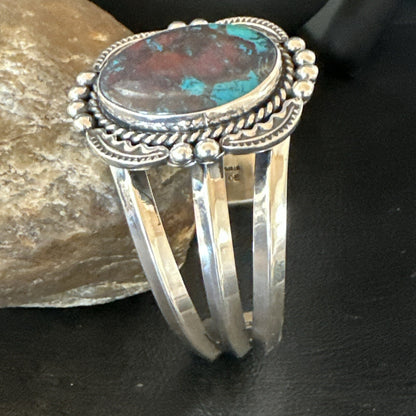 Navajo Blue TURQUOISE Stamped Sterling Silver Cuff Bracelet 18715