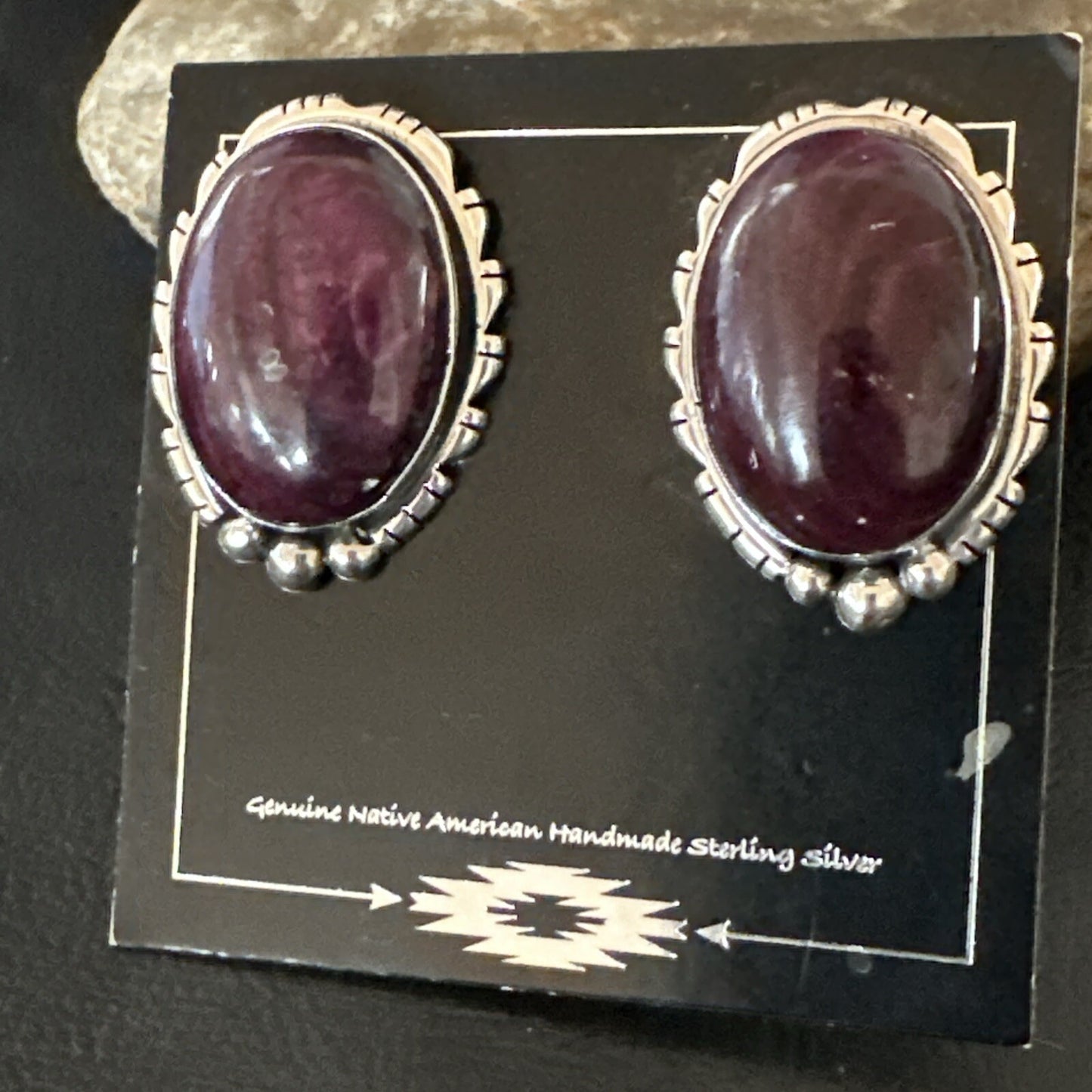 Purple Spiny Oyster Navajo Sterling Silver Stud Post Earrings 1" 18740