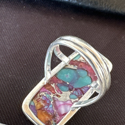 Blue Turquoise Spiny Oyster Navajo Sterling Silver Ring Size 5 18247