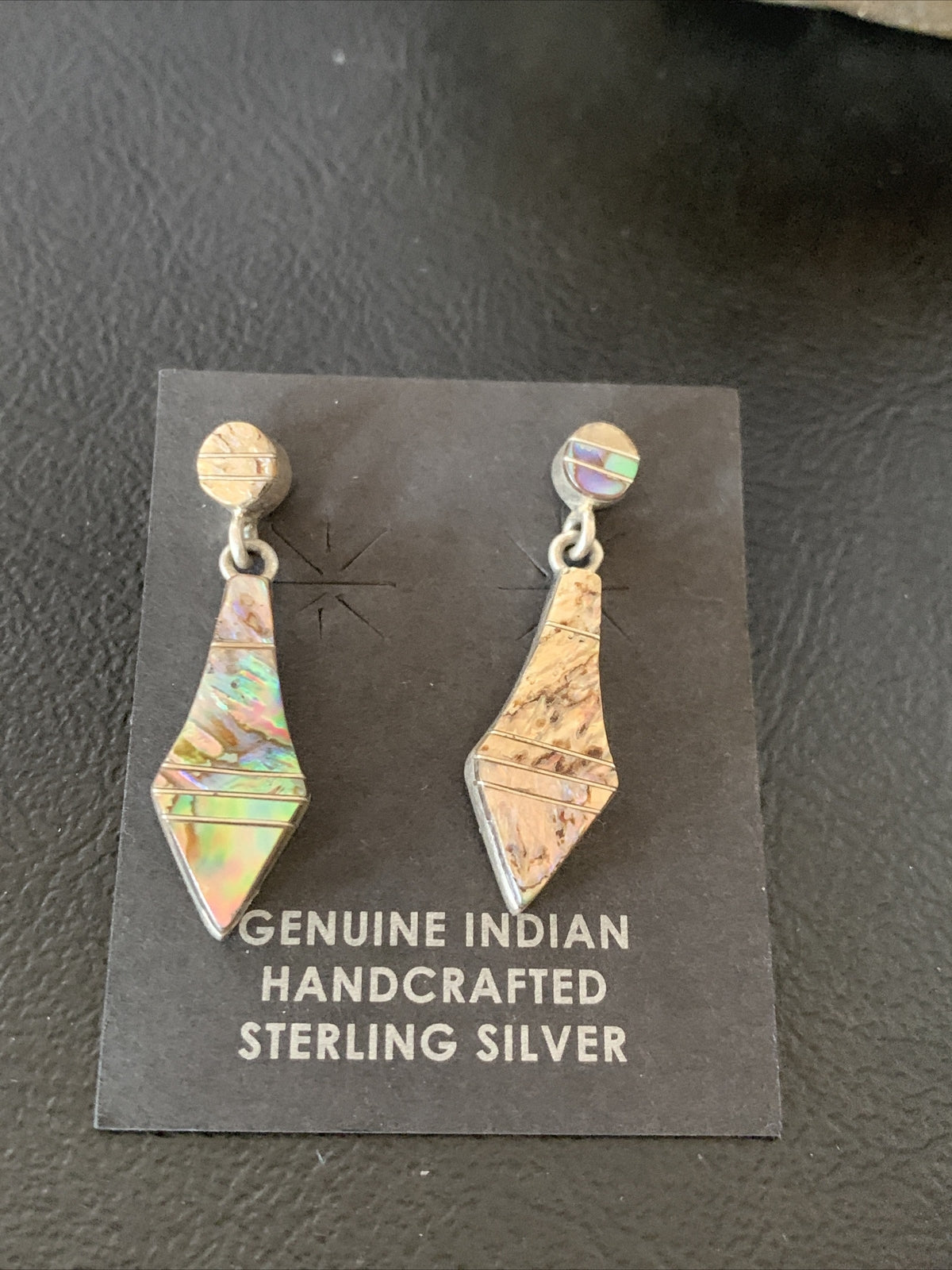 Native Pava Shell Minimalist Navajo Sterling Silver Inlay Earrings 1" 13071