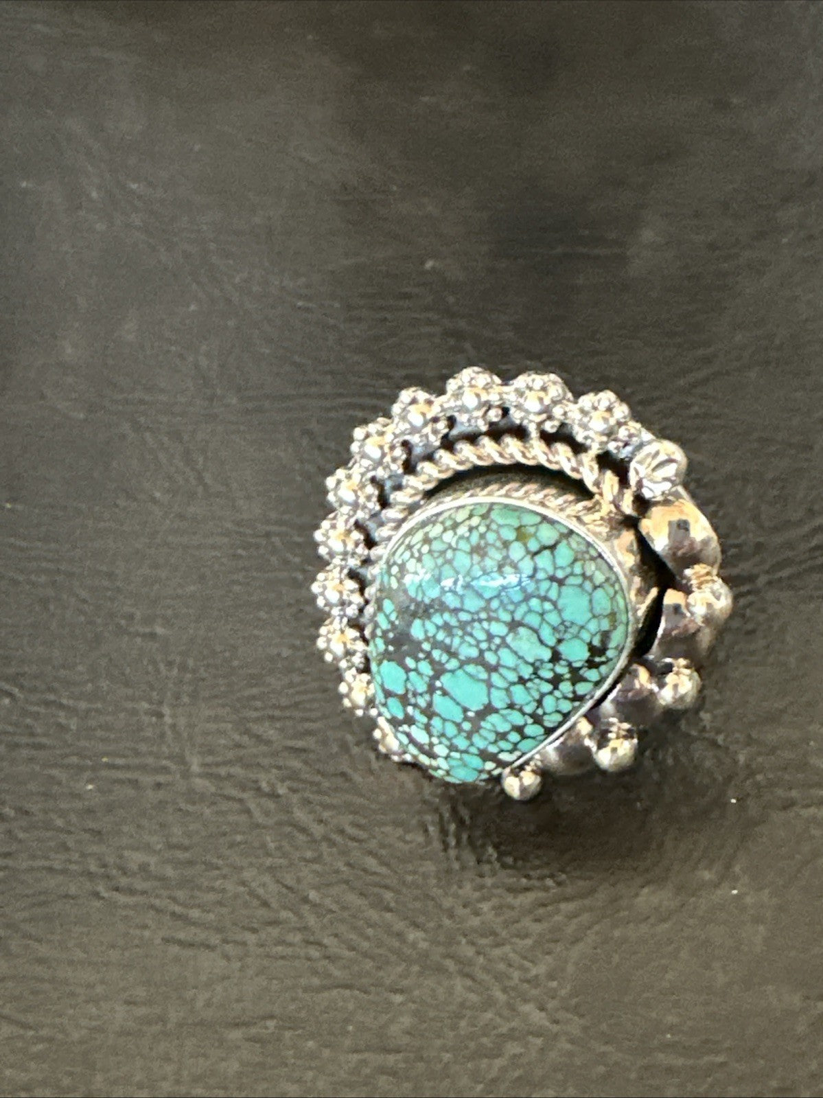 Navajo Sterling Silver Spiderweb Turquoise Ring Sz 8 19617
