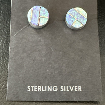 Multicolor Opal Navajo Handmade Sterling Silver Inlay Post Earrings 18719