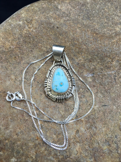 Dry Creek Turquoise Pendant Navajo Sterling Silver Chain Necklace 3107