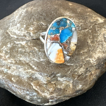 Blue Turquoise Spiny Oyster Southwestern Sterling Silver Ring Size 11 18448