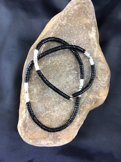 Black Onyx & Mother Of Pearl Navajo Sterling Silver Necklace 19" 10141