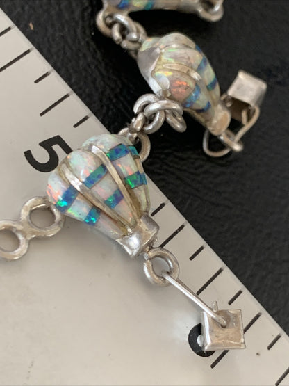 White Blue Opal Balloon Navajo Sterling Silver Link Inlay Bracelet 7.5" 12922