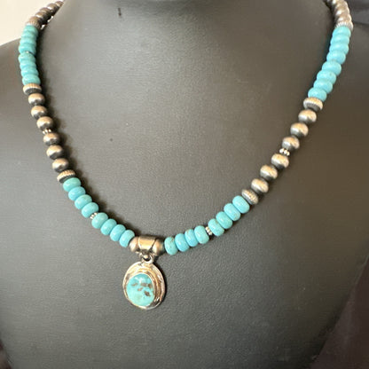 WoMens Blue Kingman Turquoise Pendant Navajo Sterling Silver Necklace 21" 18424