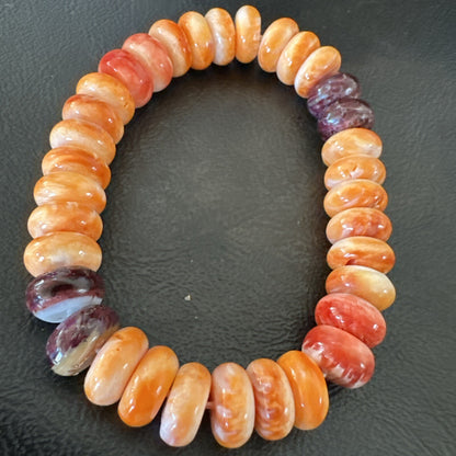 Mens Womens Orange Purple Spiny Oyster Sterling Silver Stretch Bracelet 9" 18859