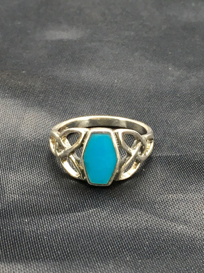 Blue Turquoise Navajo Sterling Silver Native American Ring Size 6.75 02951
