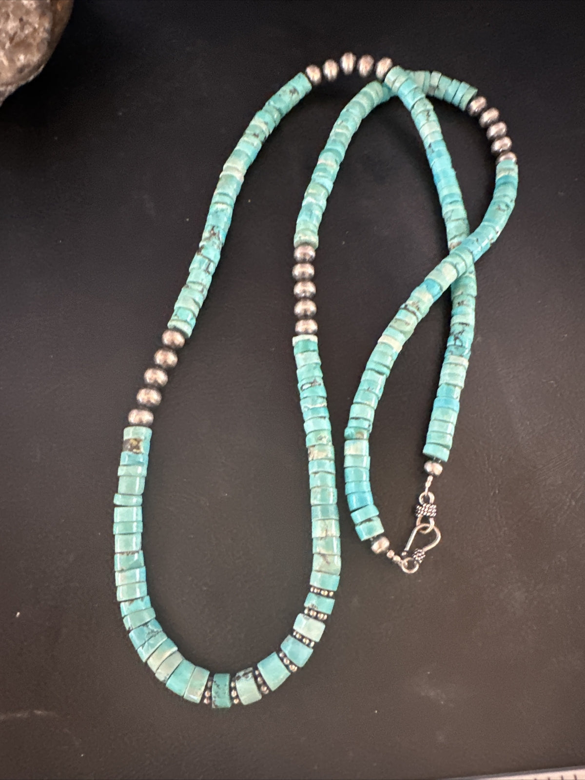 Blue Turquoise 34” Heishi Navajo Pearls Sterling Silver Bead Necklace 17256