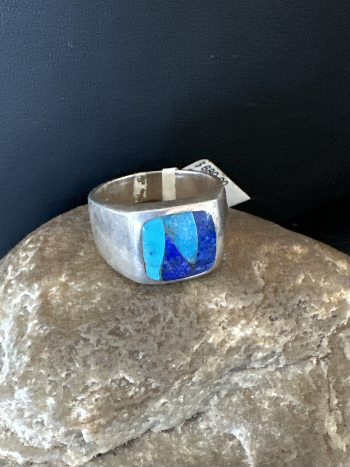 MultiColor Navajo Sterling Turquoise Lapis Inlay Ring Sz 10 18816