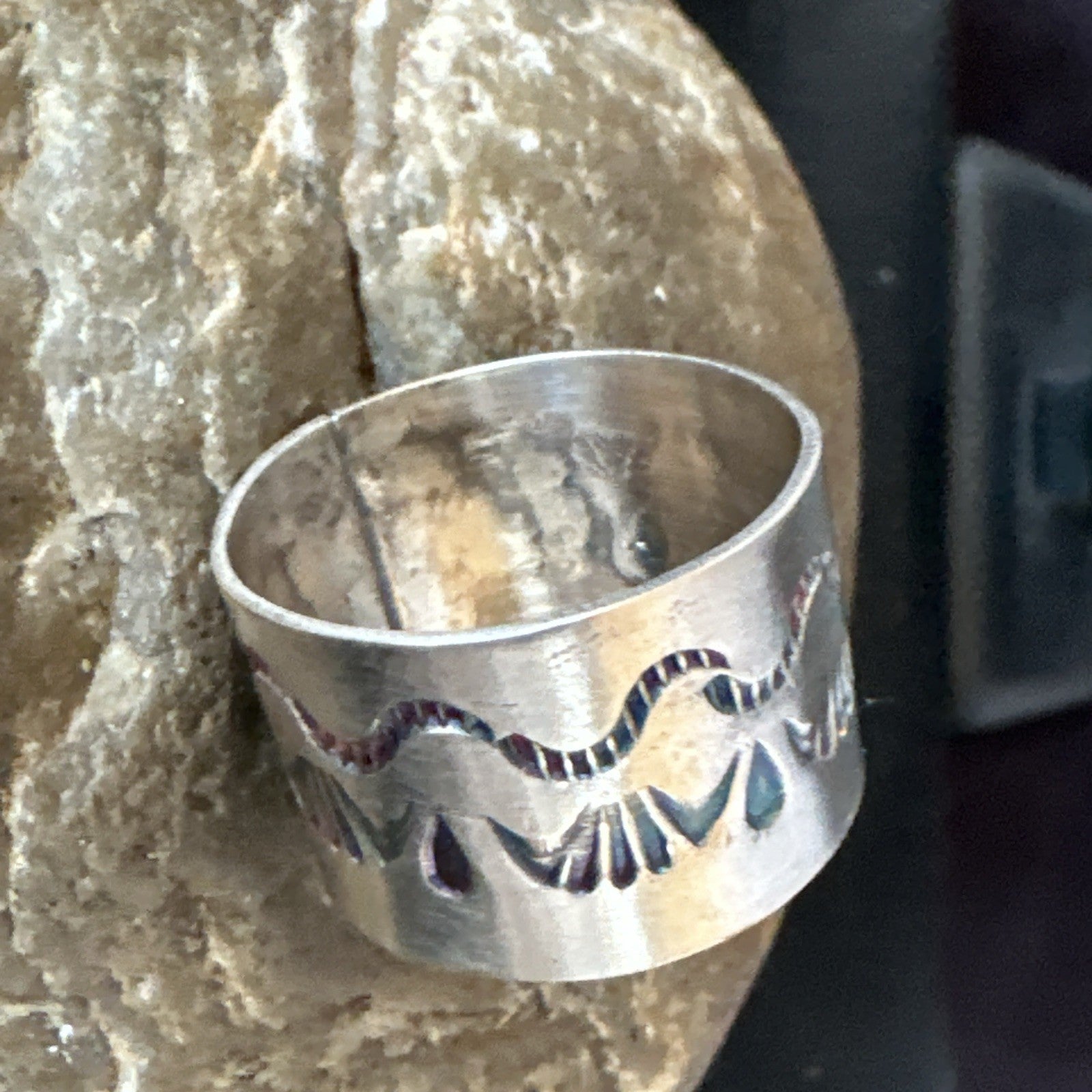 Mens Wedding Wide Band Navajo Stamped Sterling Silver Ring Size 14 19066
