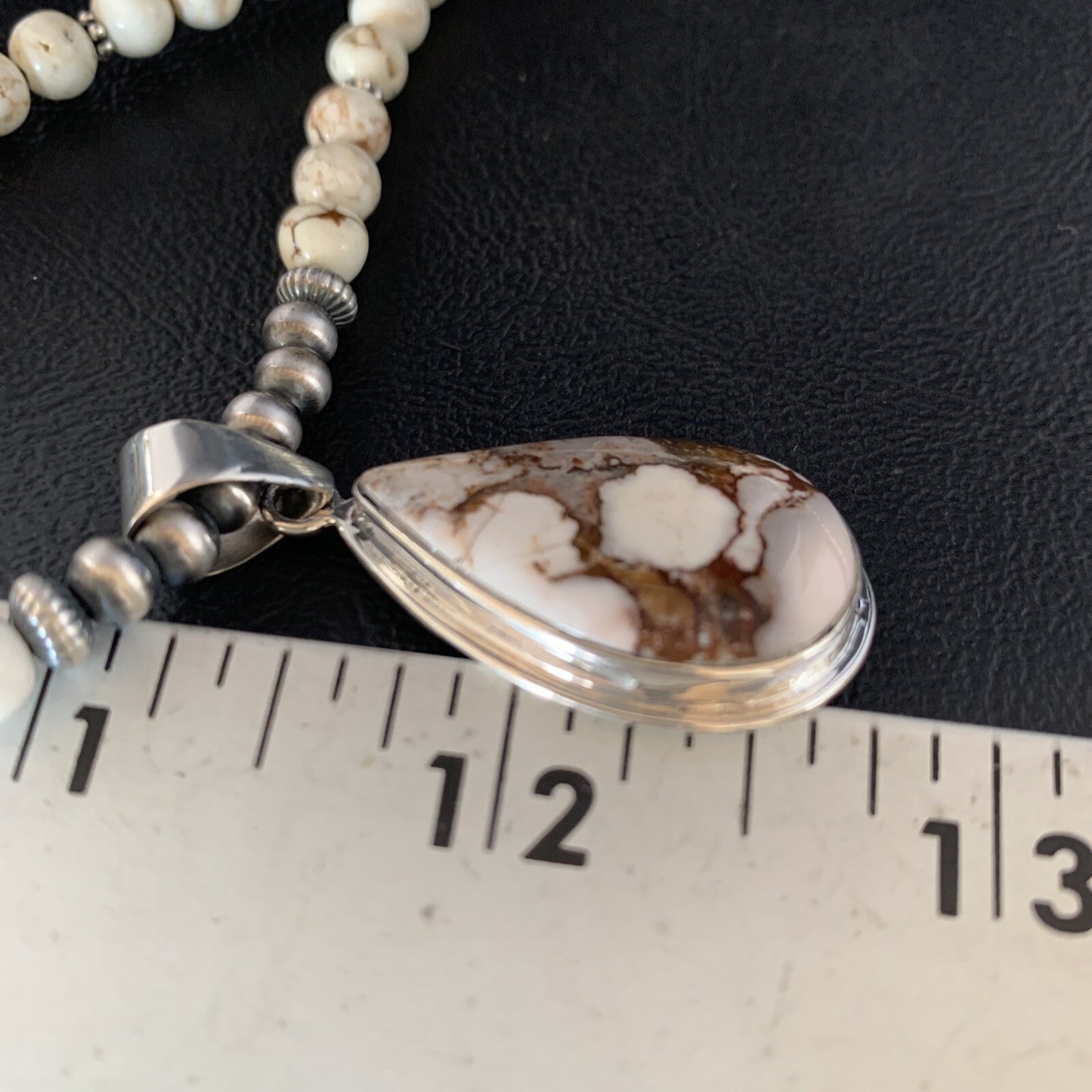 Navajo Pearls Sterling Silver Wild Crazy Horse Turquoise Necklace Pendant 13903