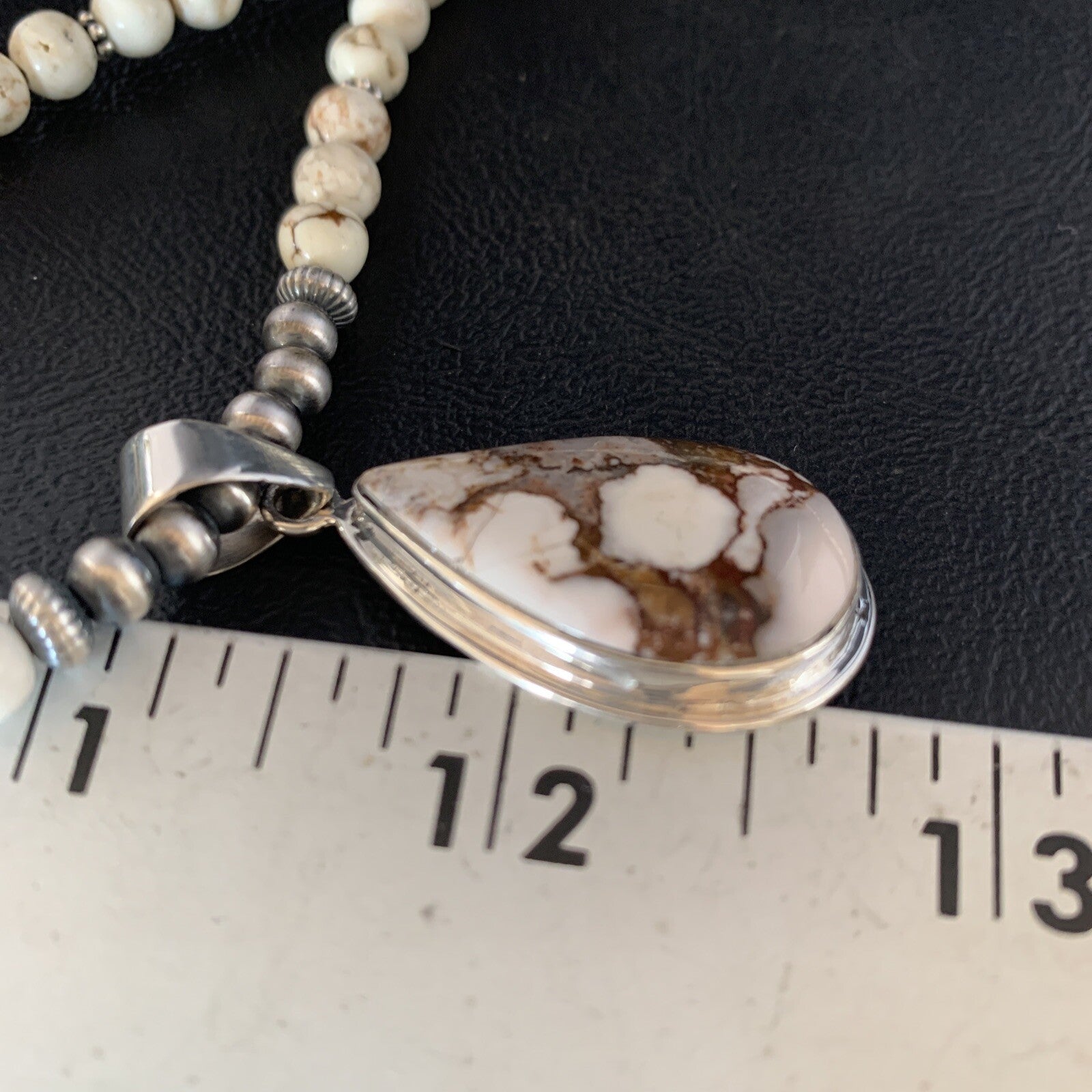 Navajo Pearls Sterling Silver Wild Crazy Horse Turquoise Necklace Pendant 13903