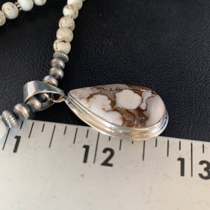 Navajo Pearls Sterling Silver Wild Crazy Horse Turquoise Necklace Pendant 13903