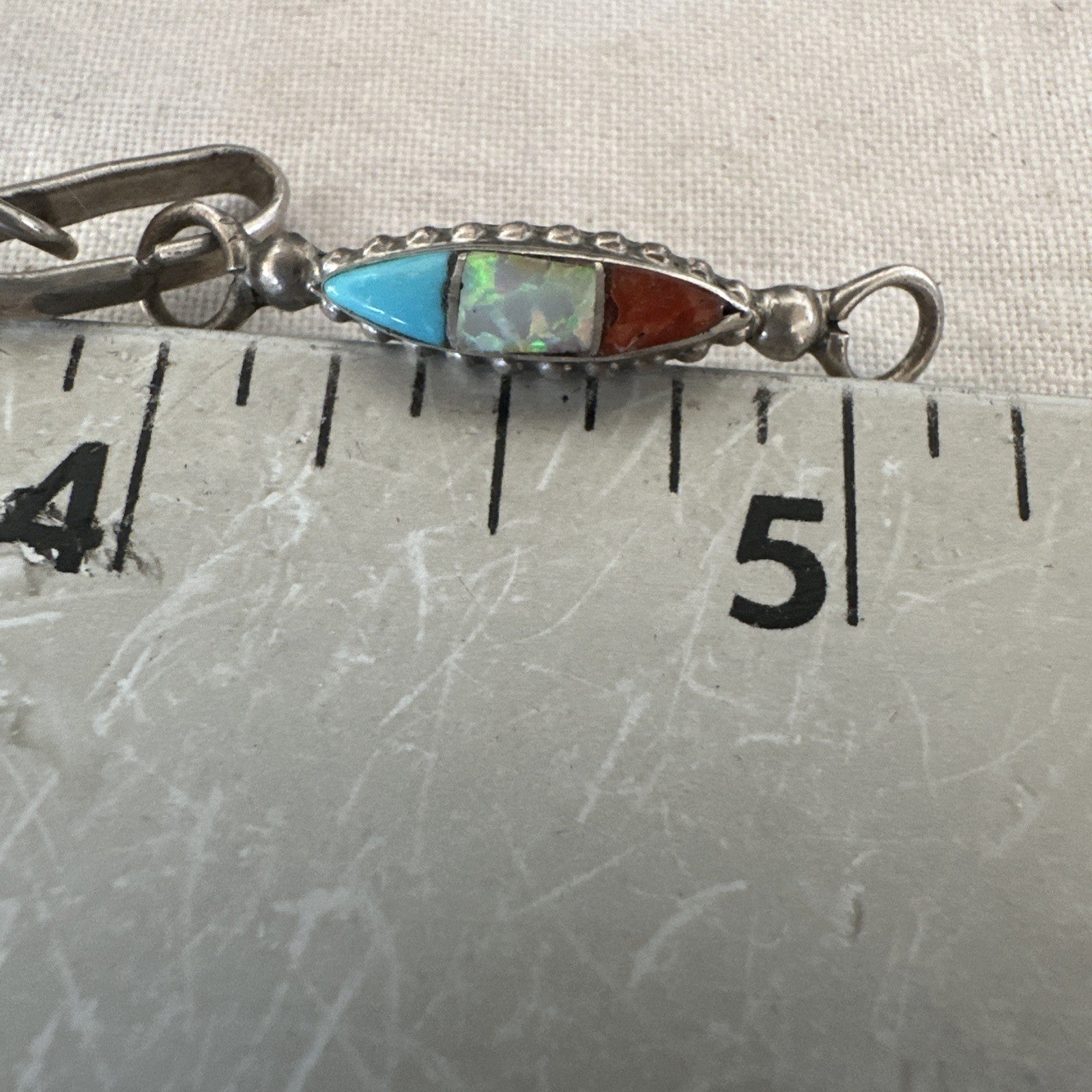 Women Oldpawn Turquoise Opal Coral Navajo Sterling Silver Link Bracelet 8” 19798