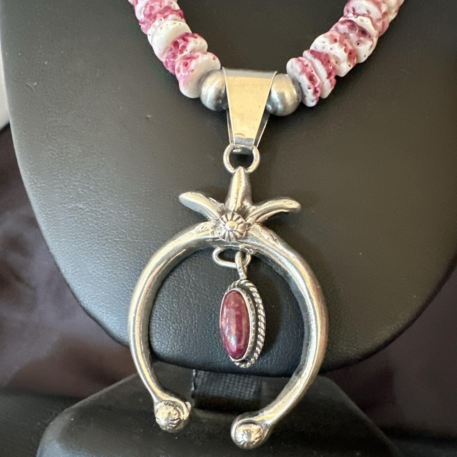 Purple Spiny Oyster Naja Pendant Turquoise Navajo Sterling Silver Necklace 17871
