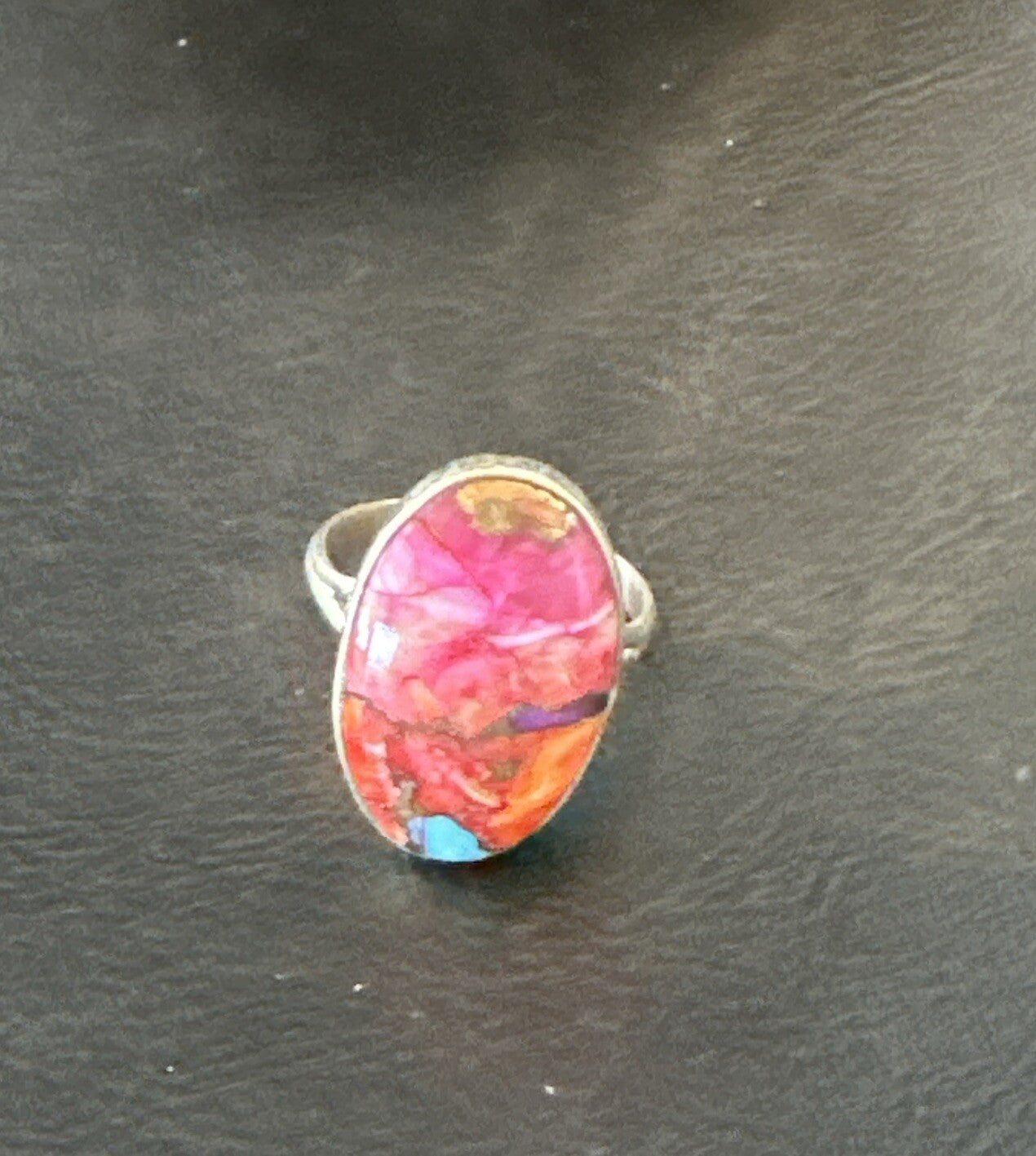 Blue Turquoise Spiny Oyster Southwestern Sterling Silver Ring Size 8 18483