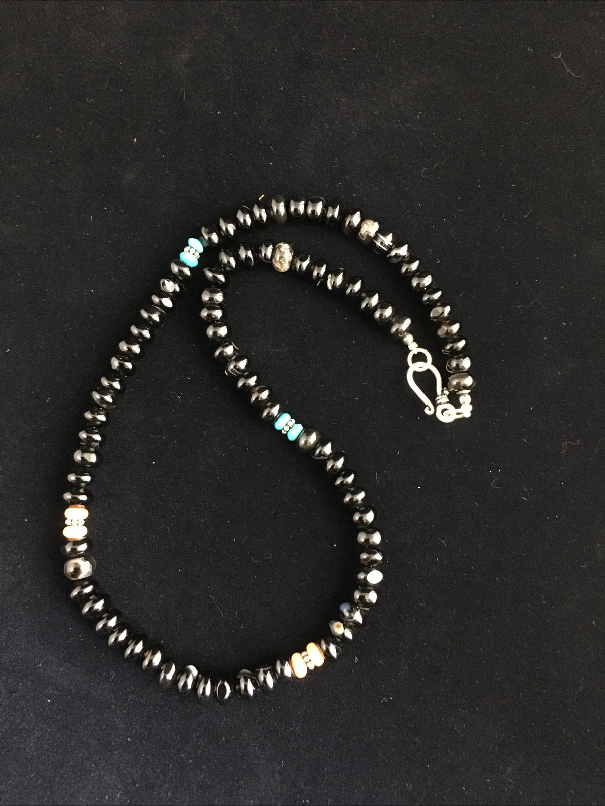Black Onyx & Turquoise Navajo Sterling Silver Necklace 18” 10020