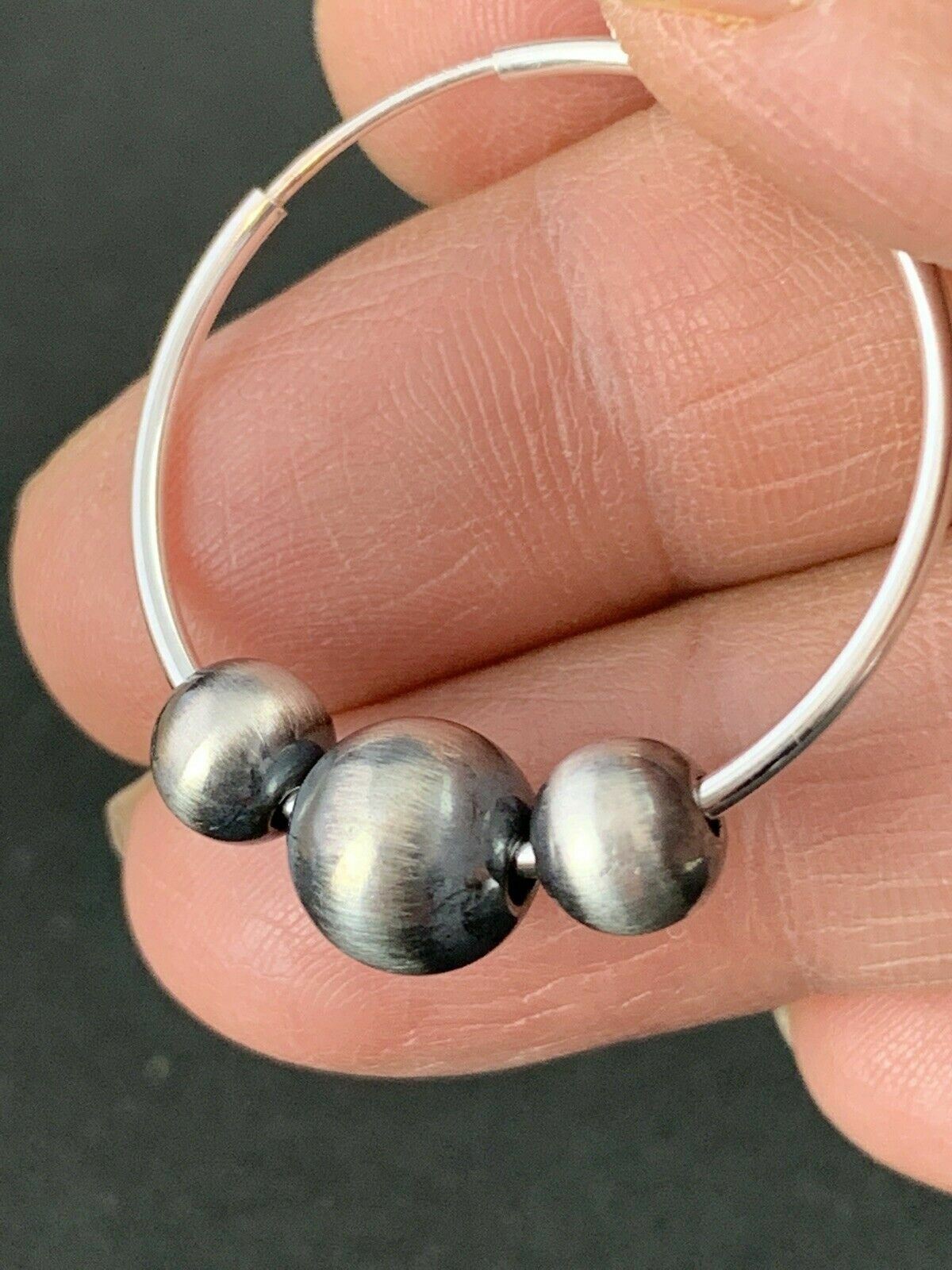 Native American Indian Sterling Silver Beads Hoop Earrings 03755