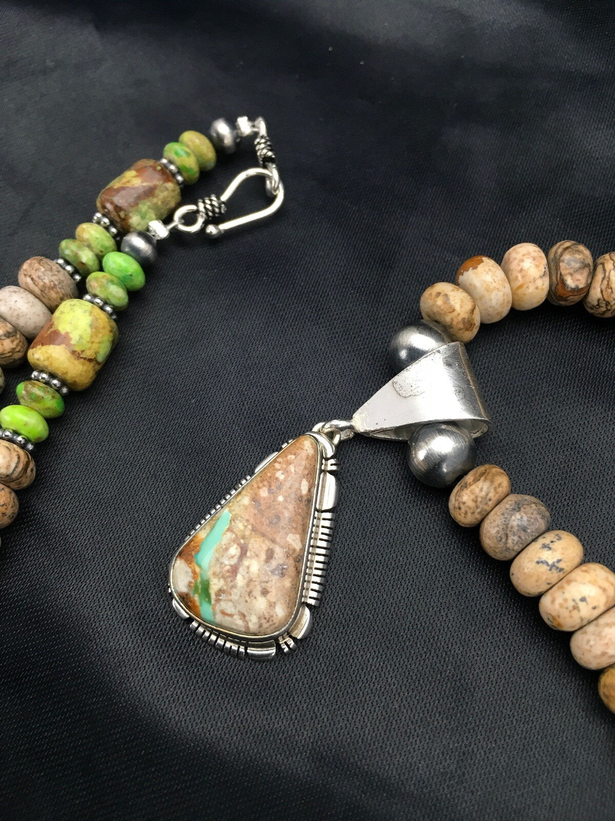 Green Turquoise Navajo Sterling Silver Necklace 2612