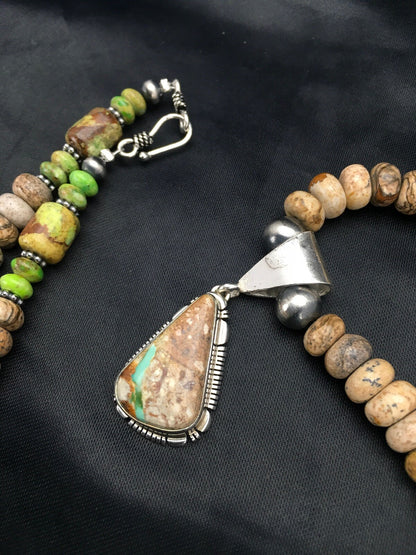 Green Turquoise Navajo Sterling Silver Necklace 2612