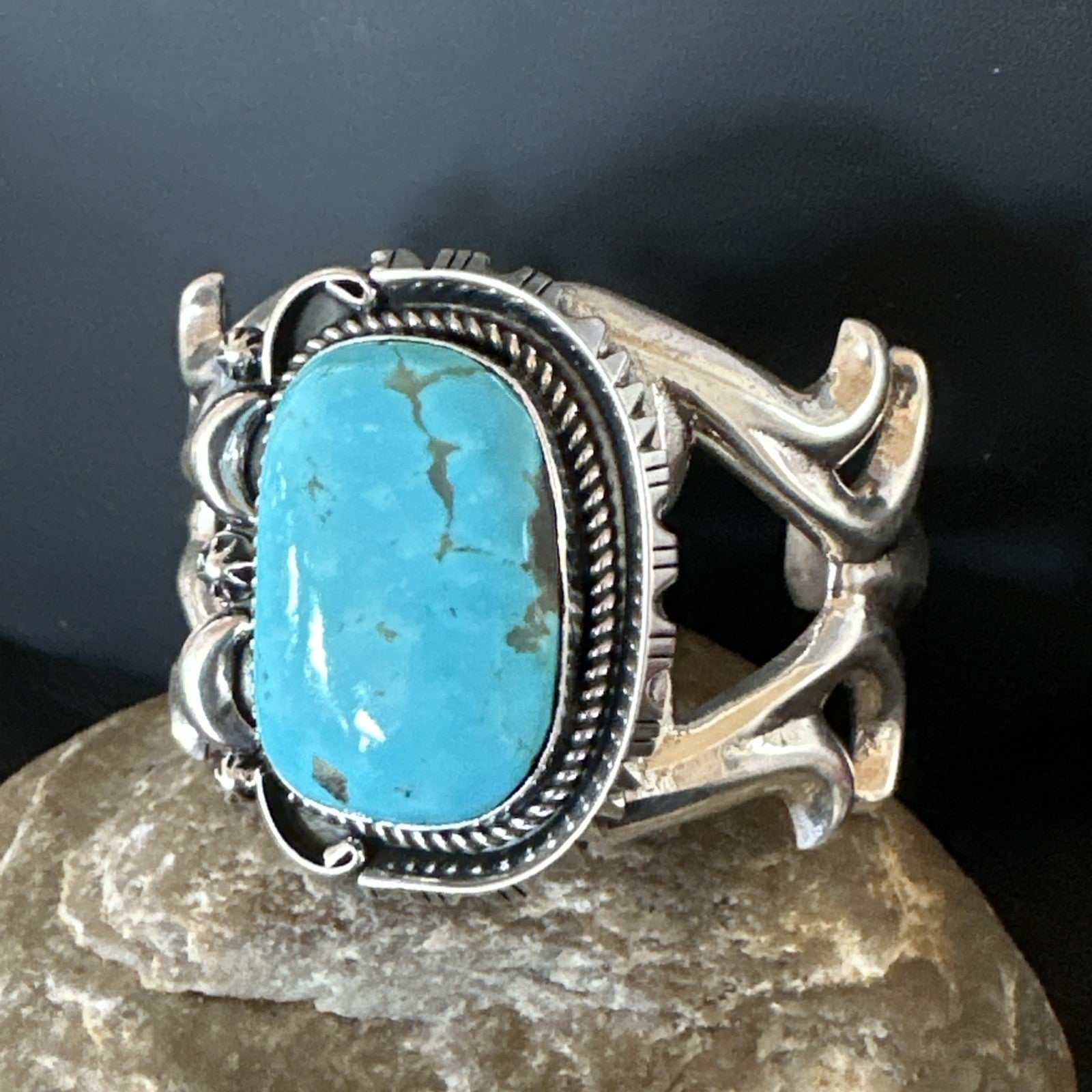 Tufa Women Blue Kingman Turquoise Navajo Sterling Silver Cuff Bracelet 19351