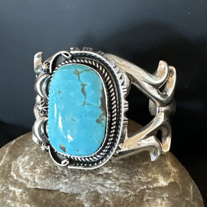 Tufa Women Blue Kingman Turquoise Navajo Sterling Silver Cuff Bracelet 19351