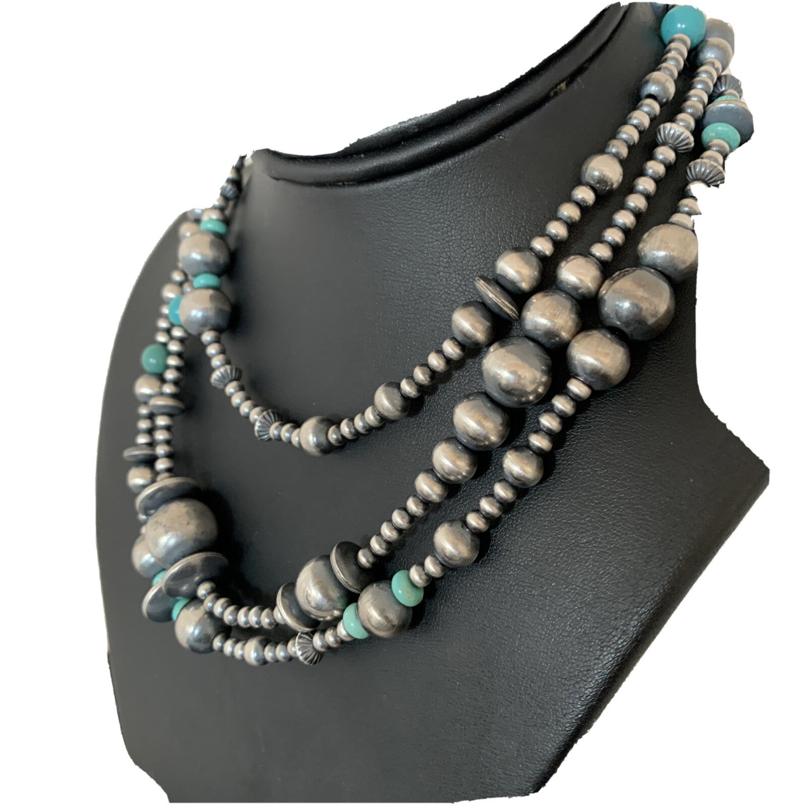 Native Sterling Silver Beads Royston Turquoise 48in Necklace 01401