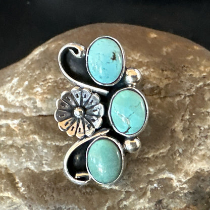Blue Green Turquoise Navajo Sterling Silver Cluster Ring Size 8.5 19081