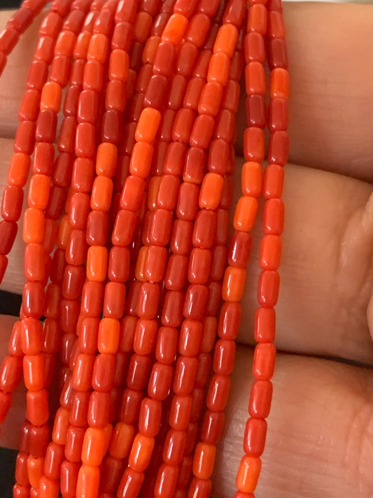 Apple Coral Tube Heishi Bead 10 Strand Navajo Sterling Silver Necklace 17” 4708