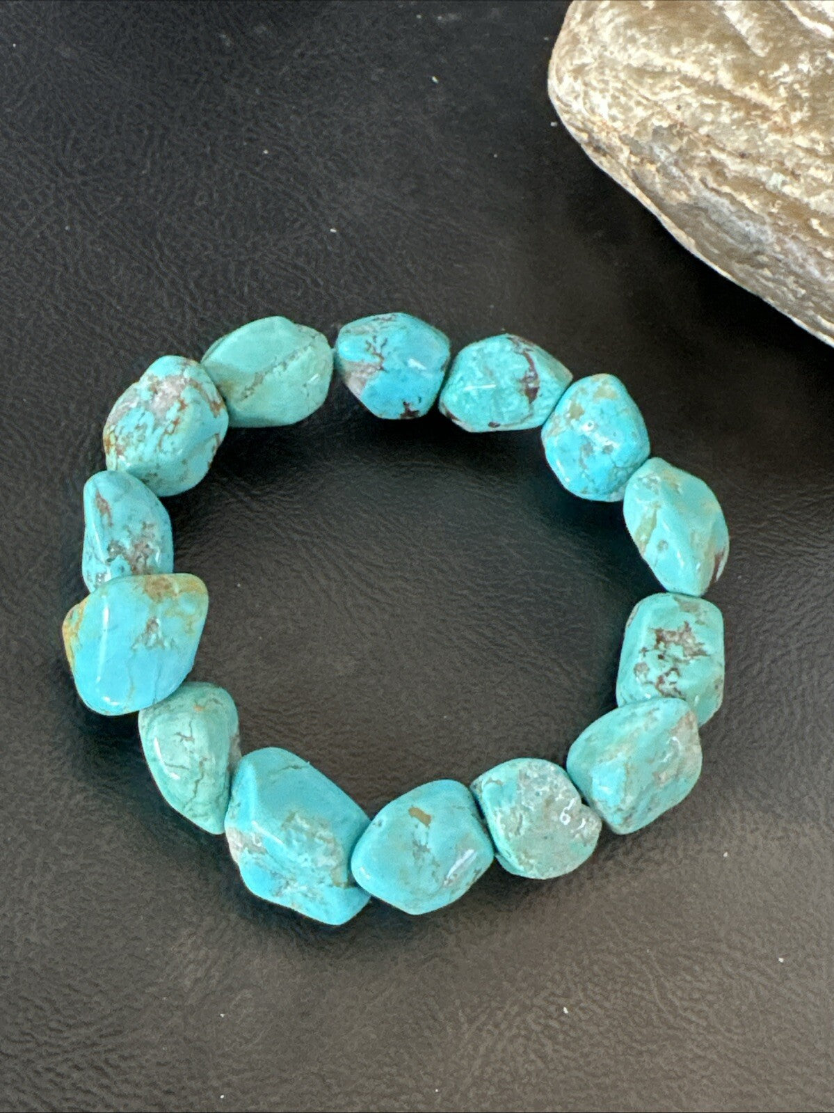 Mens Womens Blue Turquoise Stretch Stone Friendship Bracelet 7" 18869