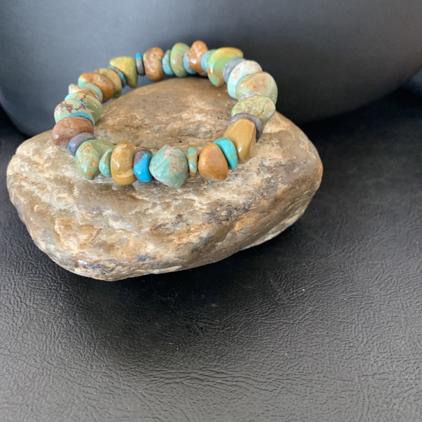 Womens Blue Green Turquoise Stretch Stone Friendship Bracelet 11822
