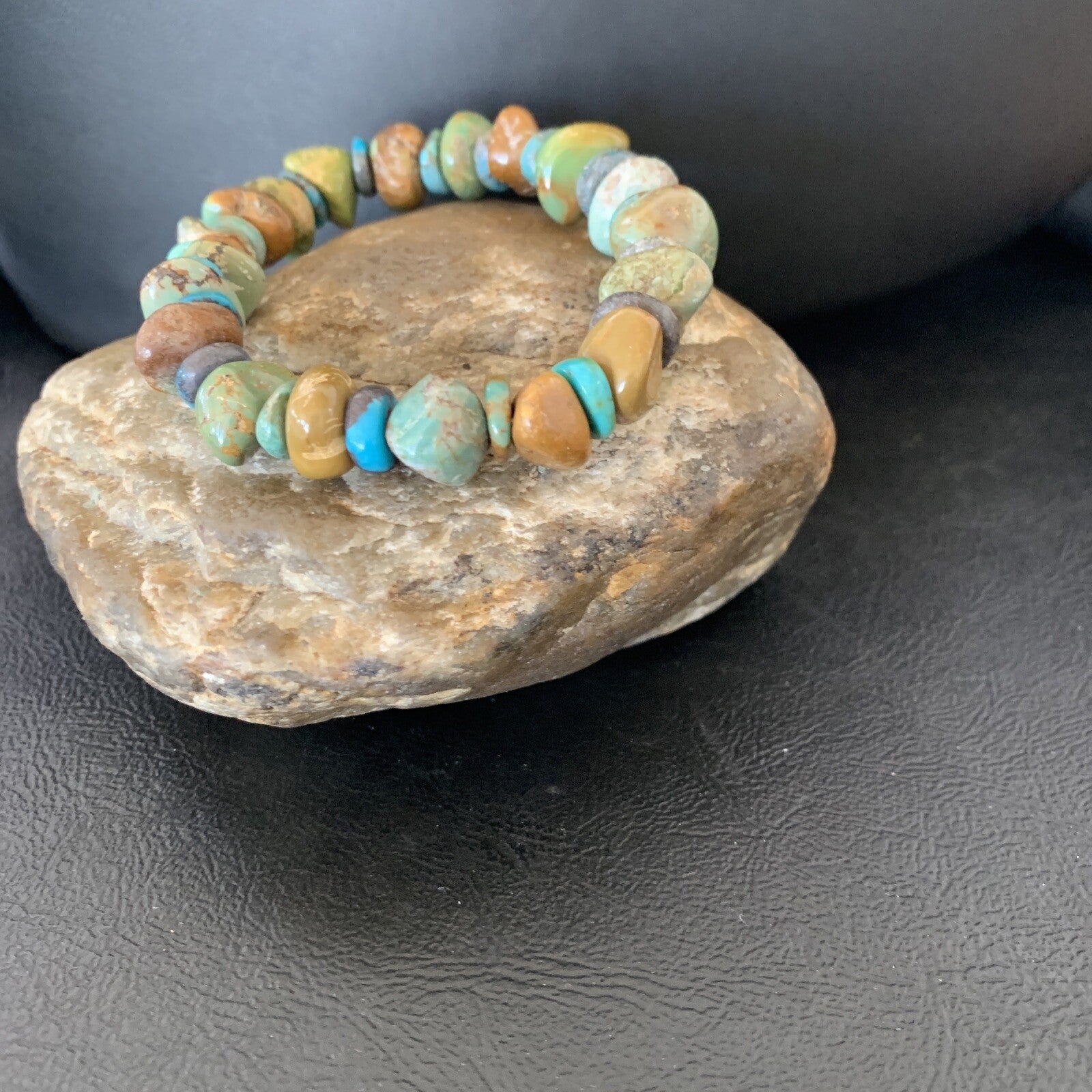 Womens Blue Green Turquoise Stretch Stone Friendship Bracelet 11822
