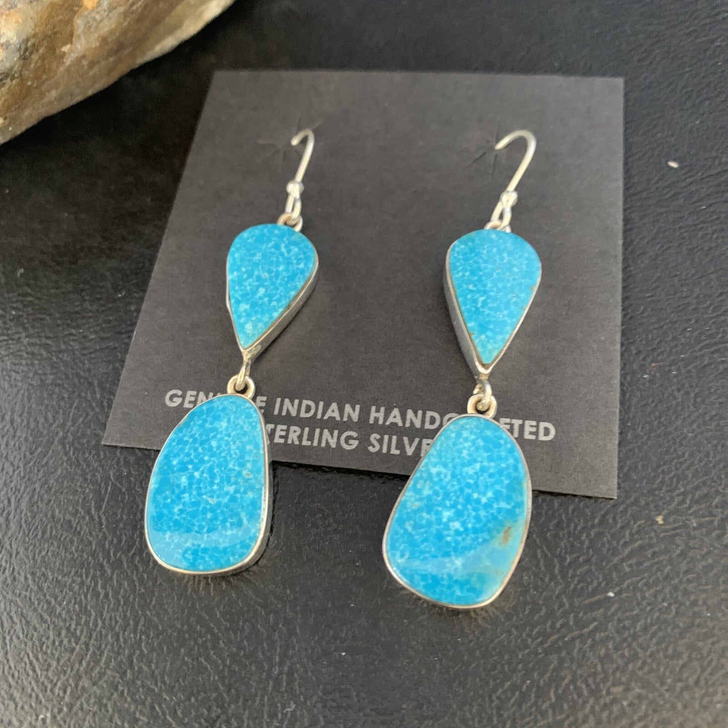 Kingman Turquoise Navajo Sterling Silver Dangle Earrings 1.5" 14014