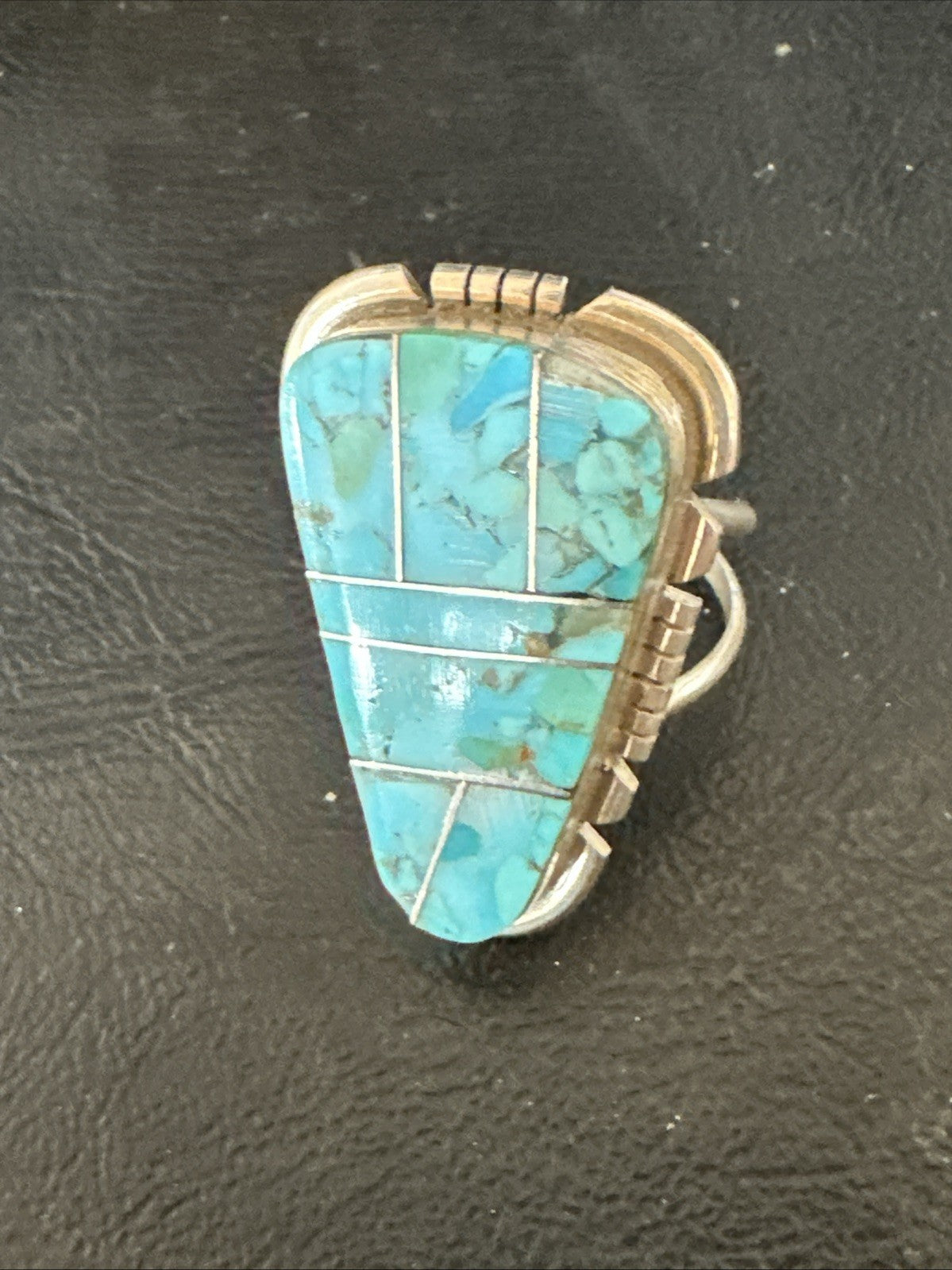 Blue Turquoise Navajo Inlay Sterling Silver Ring Size 11 19782