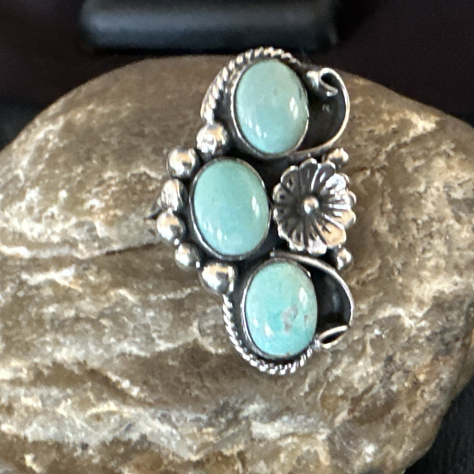 3 Besties Ring Green Turquoise Navajo Sterling Silver Cluster Size 7.5 19159