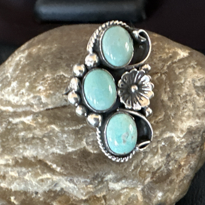 3 Besties Ring Green Turquoise Navajo Sterling Silver Cluster Size 7.5 19159