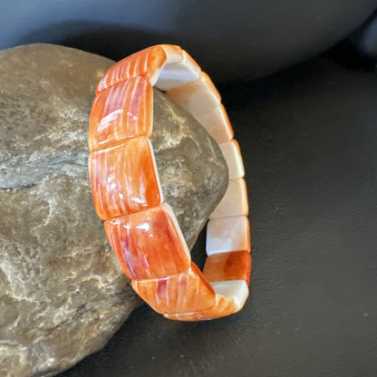 Mens Womens Orange Spiny Oyster Sterling Silver Stretch Bracelet 7" 18860