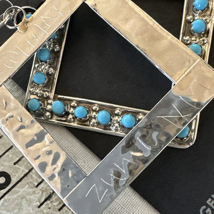 Zuni Petite Point Turquoise Cluster Earrings Sterling Silver Handmade 19771