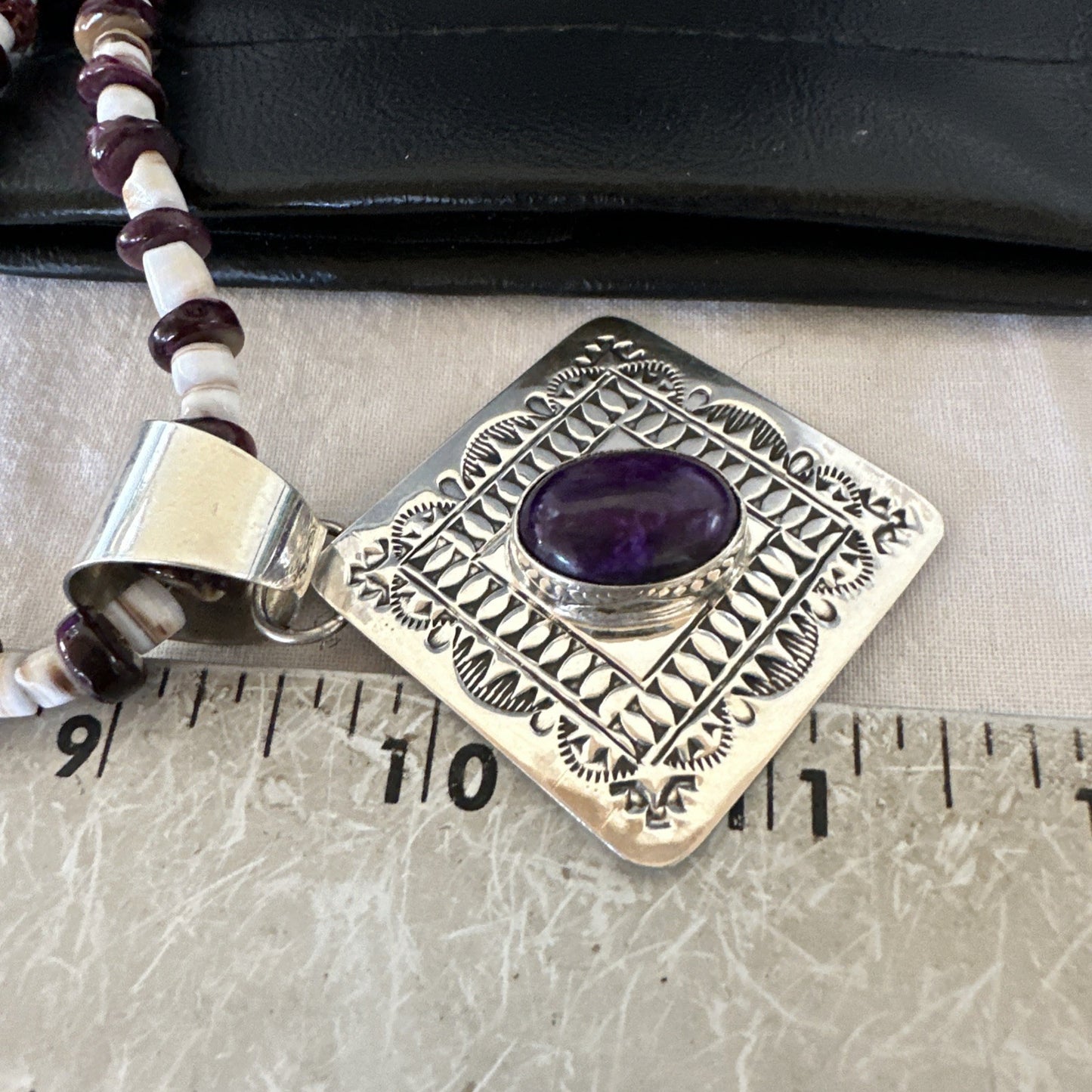 H Joe Purple Spiny Oyster Pendant Shell Sterling Silver Necklace 26” 19544